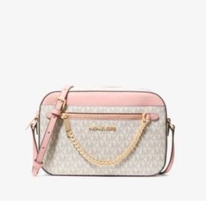 Michael Kors Pink and Cream Crossbody Bag with Gold Chain